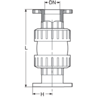 PP-H Zpětný kulový ventil, se šroubením, s ANSI* přírubami