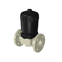 PP-H membránový ventil, s DIN* přírubami, vybavený bez vzduchu uzavřeným  (NC) pneupohonem