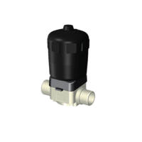 PP-H membránový ventil, PP-H metrický na spojku, vybavený bez vzduchu uzavřeným  (NC) pneupohonem