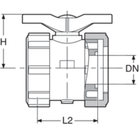 PPGF kulový ventil, 2-cestný, se šroubením, s převlečnými maticemi a o-kroužky, bez vložných dílů