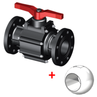 PPGF kulový ventil, 2-cestný, PVDF koule, uzamykatelný, sendvičová konstrukce, s DIN* přířubami