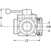 PPGF kulový ventil, 3-cestný horizontální, with union nuts and orings, bez vložných dílů