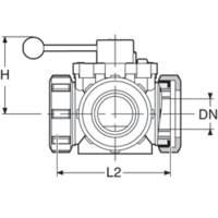 PPGF kulový ventil, 4-cestný horizontální, s maticemi a o-kroužky, bez vložných dílů