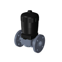 PVC-U membránový ventil, s DIN* přírubami, vybavený dvoučinným (DA) pneupohonem