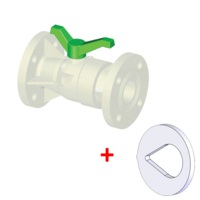 PVDF kulový ventil, 2-cestný, s regulační stupnicí,  DIN* přírubový kompaktní