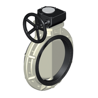 Butterfly valve, PP-H body, PP-H butterfly, ANSI* wafer type, with handwheel and reduction gearbox