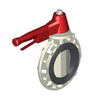 Butterfly valve, PP-H body, PP-H butterfly, DIN* wafer type, with lever handle