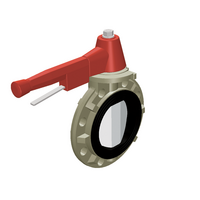 Butterfly valve, PP-H body, PVDF butterfly, DIN* wafer type, with lever handle