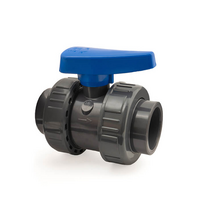 PVC-U ball valve, 2-way, double union, PVC-U metric sockets