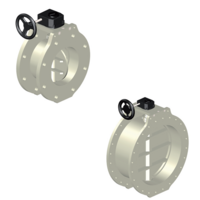 Ventilation damper, PP-H body, PP-H butterfly, ANSI* flanges, with handwheel and reduction gearbox