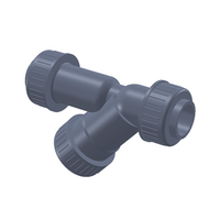 Y strainer in PVC-U, mesh size 0.5 mm, double union, PVC-U metric sockets