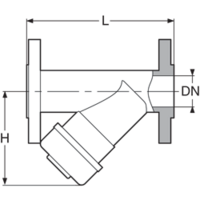Y strainer in transparent PVC-U, mesh size 0.5 mm, with DIN* flanges