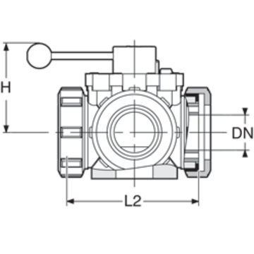 PPGF kulový ventil, 5-cestný horizontální, s maticemi a o-kroužky, bez vložných dílů