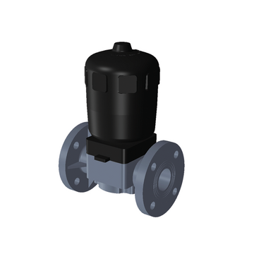 PVC-U membránový ventil, s ANSI* přírubami, vybavený dvoučinným (DA) pneupohonem