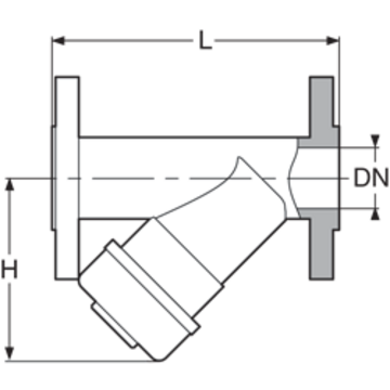 Y strainer in transparent PVC-U, mesh size 0.5 mm, with DIN* flanges
