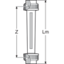 Rotametr typ M123, trubice z PSU s stupnicí pro H2O, EPDM těsnění, se šroubením, PVC-U pro lepení