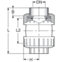 PP-H Zpětný kulový ventil, se šroubením, PP-H BSP závitové vložné díly