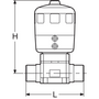 PP-H membránový ventil, PP-H metrický na spojku, vybavený dvoučinným (DA) pneupohonem