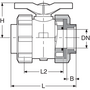 PPGF kulový ventil, 2-cestný, se šroubením, PVDF koule, BSP závitové PPGF vložné díly