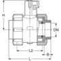 PPGF kulový ventil, 2-cestný, PVDF koule, uzamykatelný, se šroubením, BSP závitové PPGF vložné díly