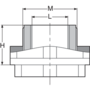 PP-H tank connector, male threaded - female threaded, with gasket and nut